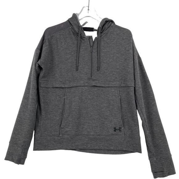 Under Armour Quarter Zip Sweatshirt Womens Size M Charcoal Gray Hooded Pullover - Picture 1 of 11
